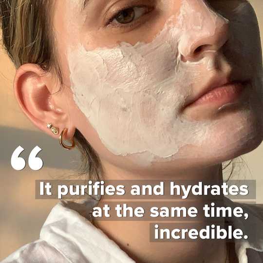 001-Pu Purifying Facial covers part of @courtney.denton's face. Quote in caption: