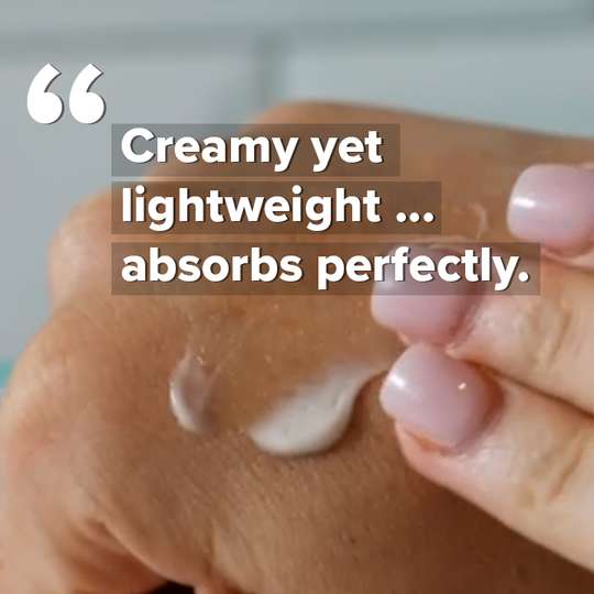 Well manicured fingers spread 001-Pu Purifying Face Cream on the back of other hand. Quote in caption: 