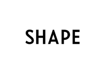 Black and white logo of Shape Magazine on white background