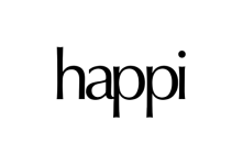 Black and white logo of Happi on white background