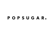 Black and white logo of Popsugar on white background